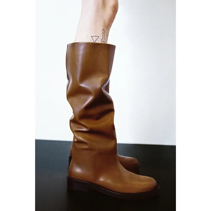 Brown Vintage Cow Leather High Boots