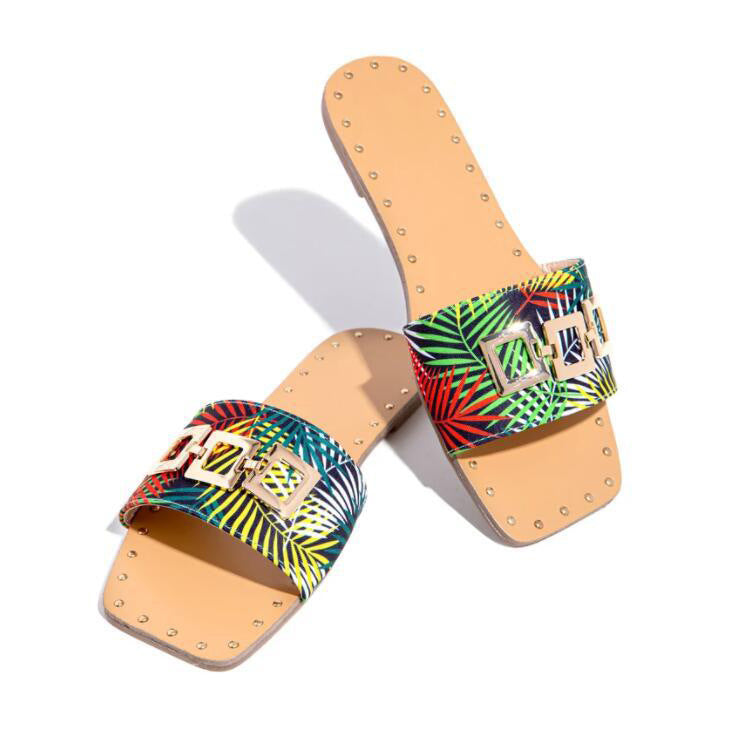 Leopard Print Square Heel Beach Fashion Shoes