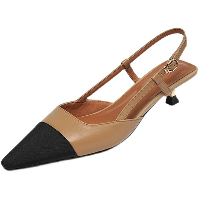 Patchwork Leather Slingback Heels with Pointed Toe