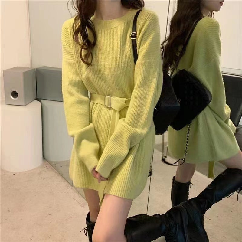 Fashionable Waist-Defined Sweater Dress for Women 2023