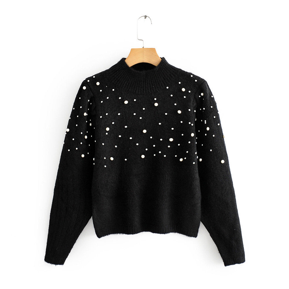 European Style Women's Sweater with Pearl Accents