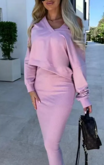 Women's V-neck Vest Sweater & Skirt Set