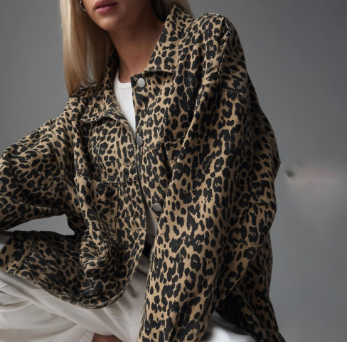 Vintage Leopard Print Cotton Jacket for Winter Streetwear
