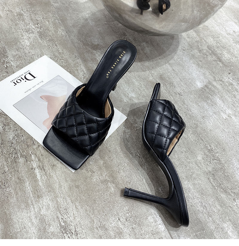 Square Head Leather High Heel