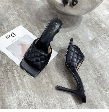 Square Head Leather High Heel