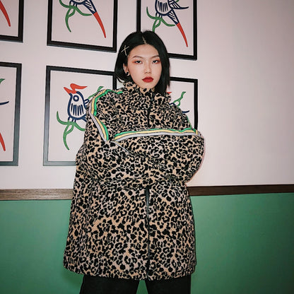 Vintage Leopard Print Cotton Jacket for Winter Streetwear