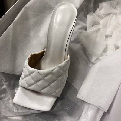 Square Head Leather High Heel