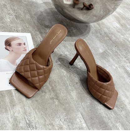 Square Head Leather High Heel