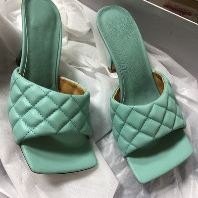 Square Head Leather High Heel