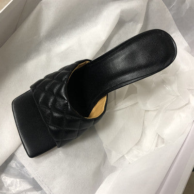Square Head Leather High Heel