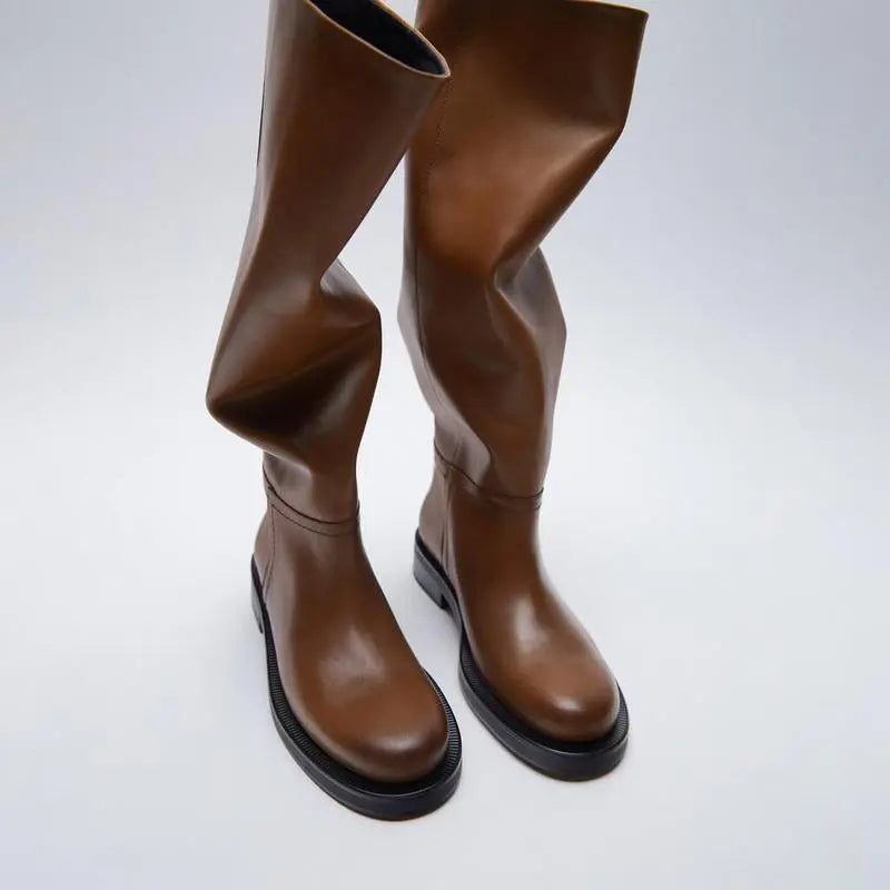 Brown Vintage Cow Leather High Boots