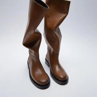 Brown Vintage Cow Leather High Boots