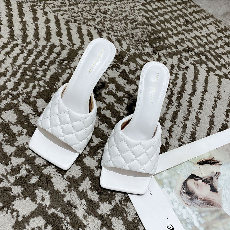 Square Head Leather High Heel