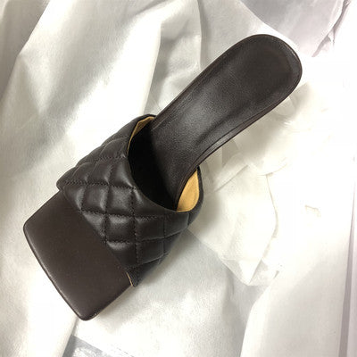 Square Head Leather High Heel
