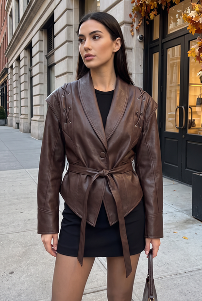 Marlowe Belted Leather Jacket