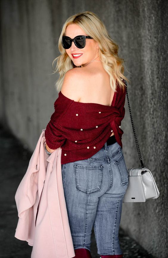 Irregular Cross-Back Pearl Knit Sweater, Loose Fit