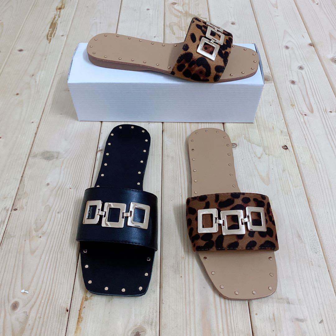 Leopard Print Square Heel Beach Fashion Shoes
