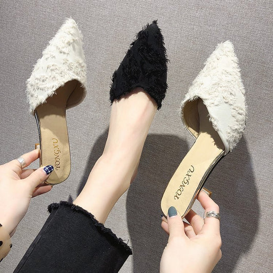 Fashionable Korean Suede Stiletto Ladies Slippers