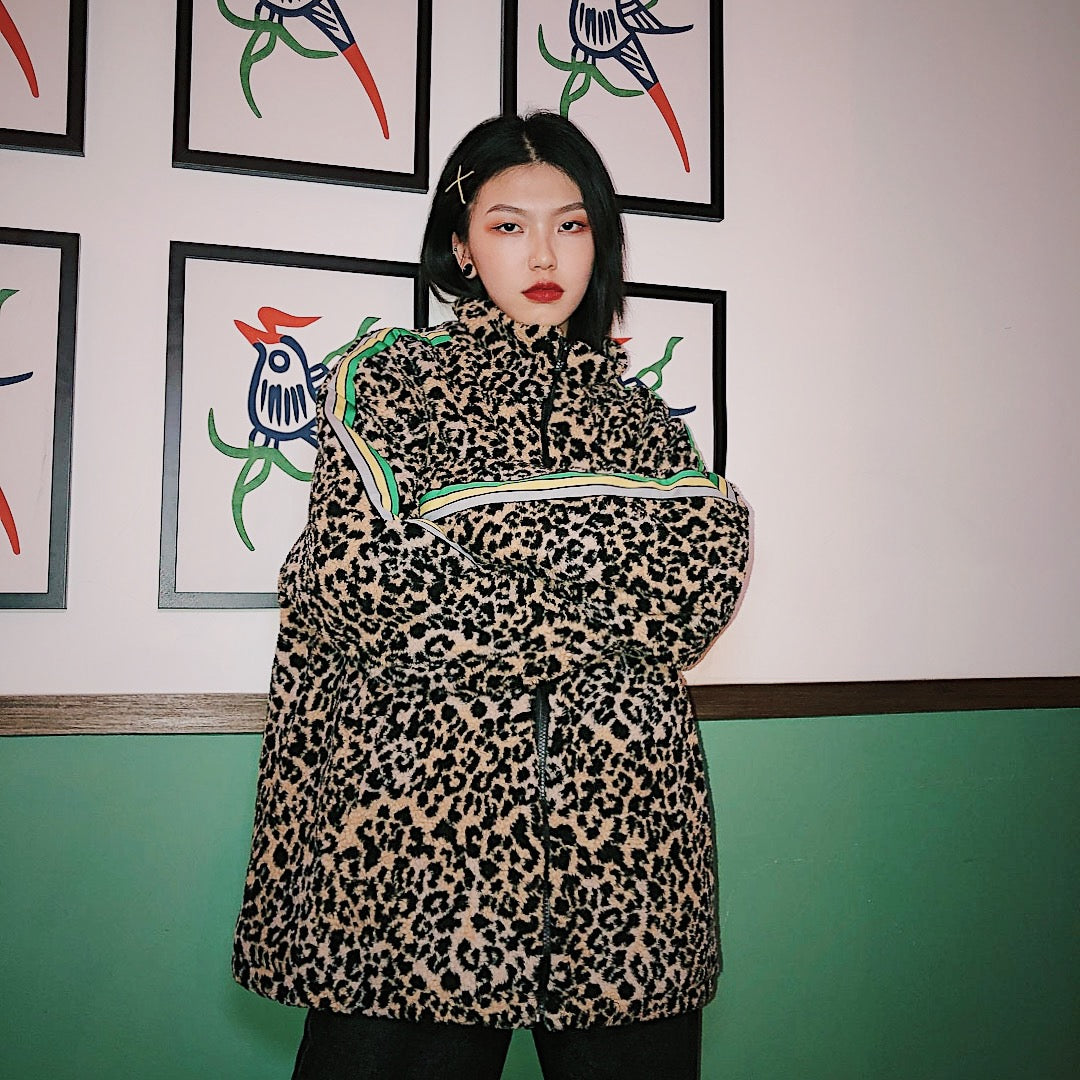 Vintage Leopard Print Cotton Jacket for Winter Streetwear