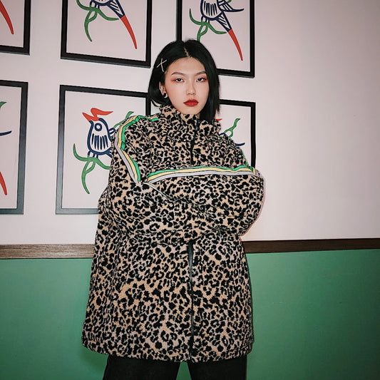 Vintage Leopard Print Cotton Jacket for Winter Streetwear