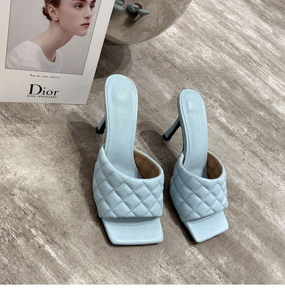 Square Head Leather High Heel