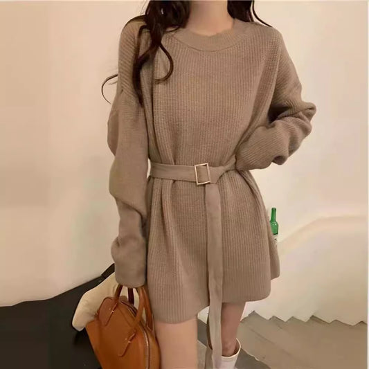 Fashionable Waist-Defined Sweater Dress for Women 2023