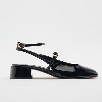 Chunky Mary Jane Slingback Heels for Women