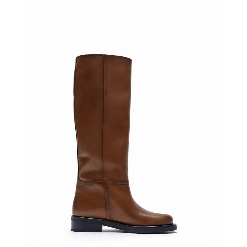 Brown Vintage Cow Leather High Boots