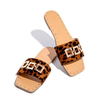 Leopard Print Square Heel Beach Fashion Shoes