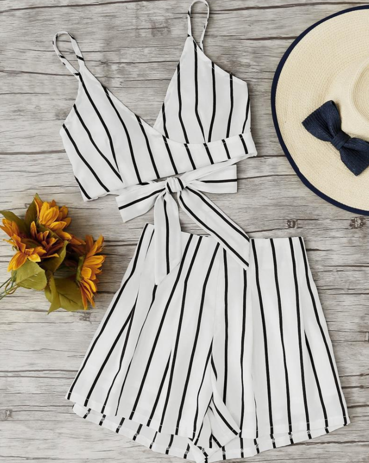 Striped Tie-Up Vacation Outfit Set