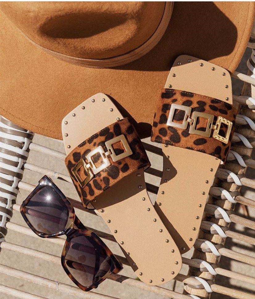 Leopard Print Square Heel Beach Fashion Shoes