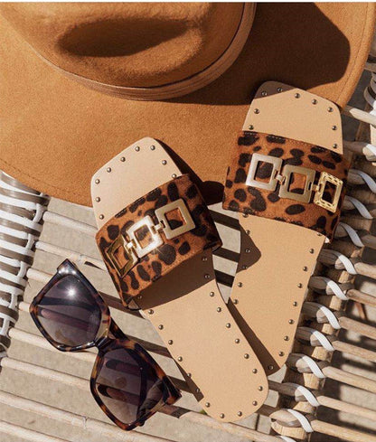 Leopard Print Square Heel Beach Fashion Shoes